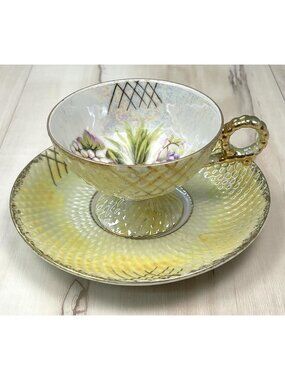 VTG NIPPON Yoko Boeki Lusterware Porcelain TEA CUP & SAUCER Opalescent Fruit